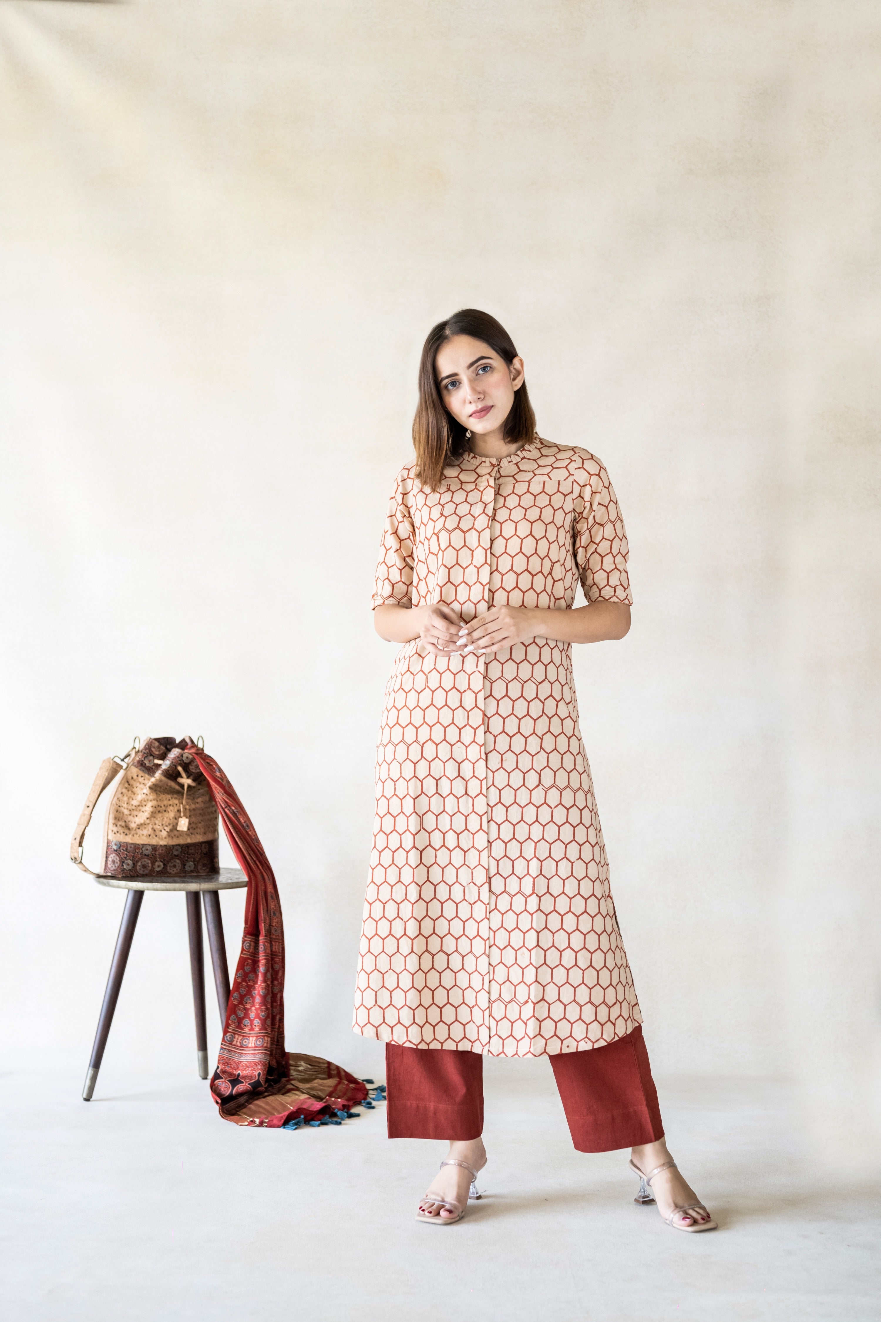 Red ajrakh printed kurta with palazzo - set of two by Mulmul | The Secret  Label